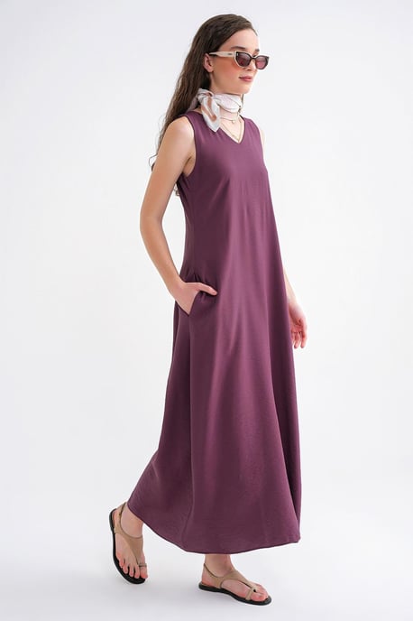 V-hals Mouwloze Maxi-jurk met Pocketen - Image 3