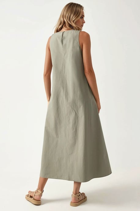 Mixray Collectie Crew Neck Mouwloos A-Lijn Maxi Jurk - Image 3