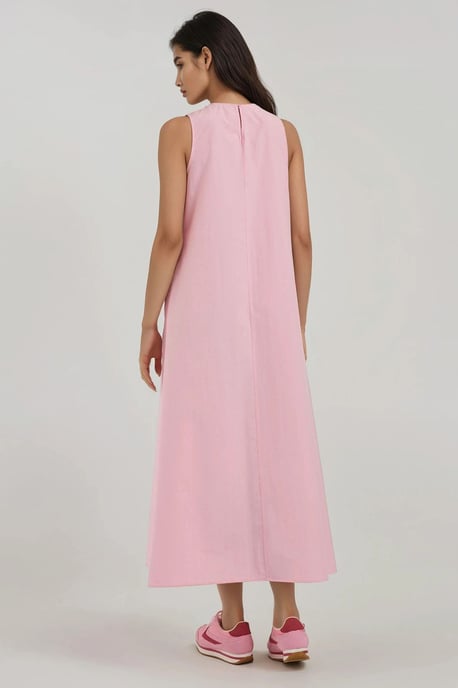 Mixray Collectie Crew Neck Mouwloze A-Lijn Maxi Jurk - Image 3