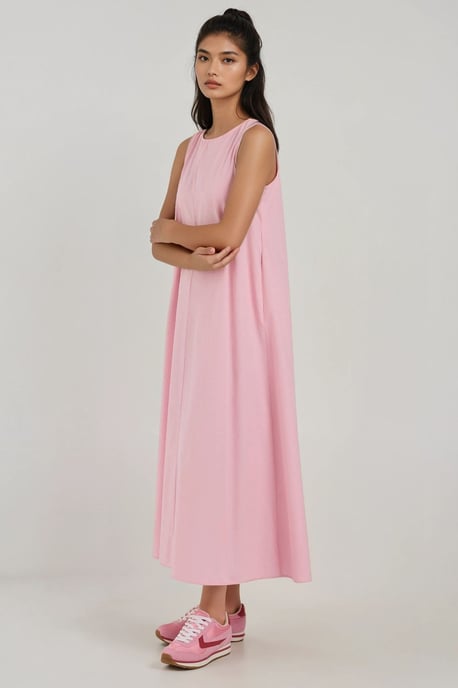 Mixray Collectie Crew Neck Mouwloze A-Lijn Maxi Jurk - Image 5