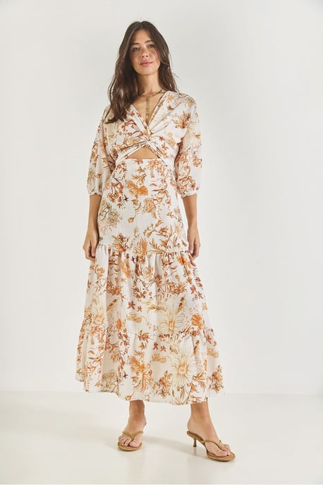 V-hals Bloemen Maxi Jurk met Strik - Image 2