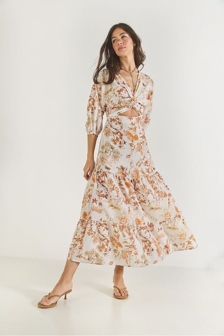 V-hals Bloemen Maxi Jurk met Strik - Image 4