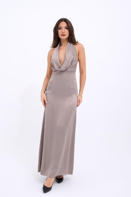 Satin Halter Nek Drape Jurk - Image 6