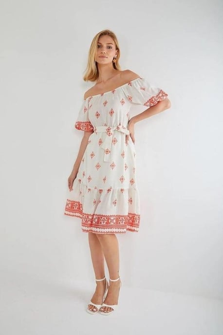 Blommig Off Shoulder Midi Klänning - Image 3