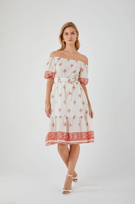 Blommig Off Shoulder Midi Klänning - Image 5