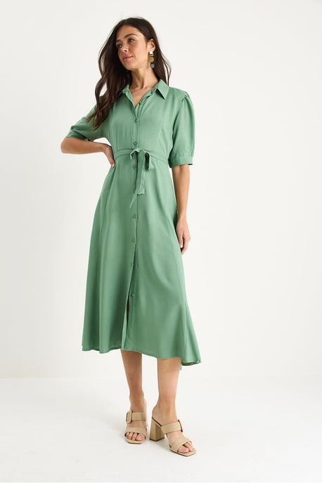 Button Closure Midi Dress with Shirt Collar - Image 2