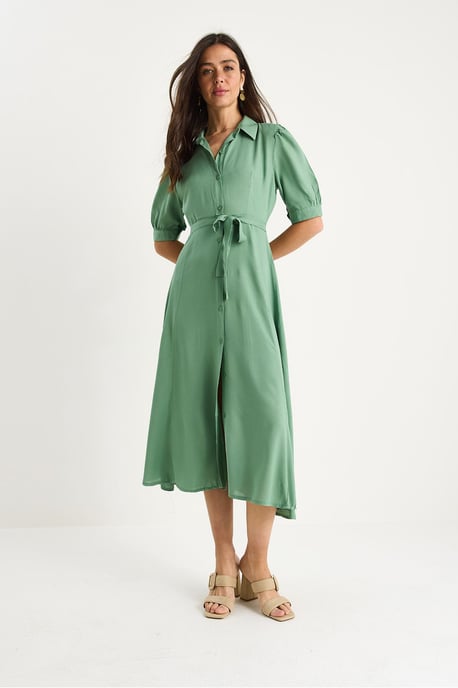 Button Closure Midi Dress with Shirt Collar - Image 3