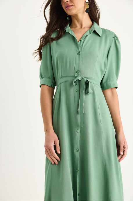 Button Closure Midi Dress with Shirt Collar - Image 4