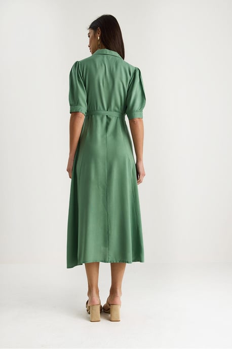 Button Closure Midi Dress with Shirt Collar - Image 5