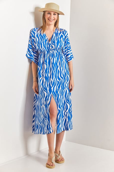 Geprinte V-hals Midi-jurk met Split - Image 5