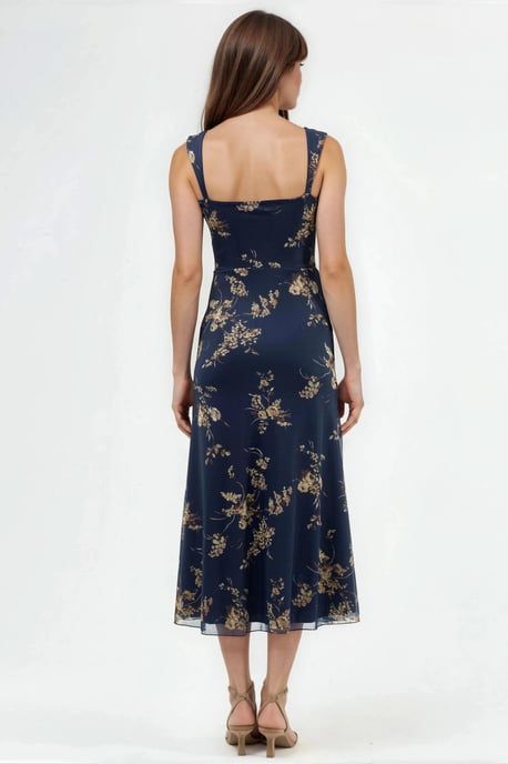 Floral Midi Dress with Heart Collar - Image 4