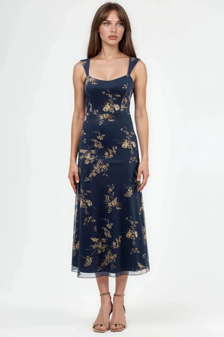 Floral Midi Dress with Heart Collar - Image 6