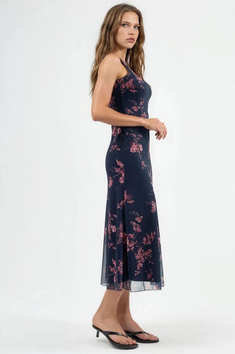 Floral Midi Dress with Heart Collar - Image 2