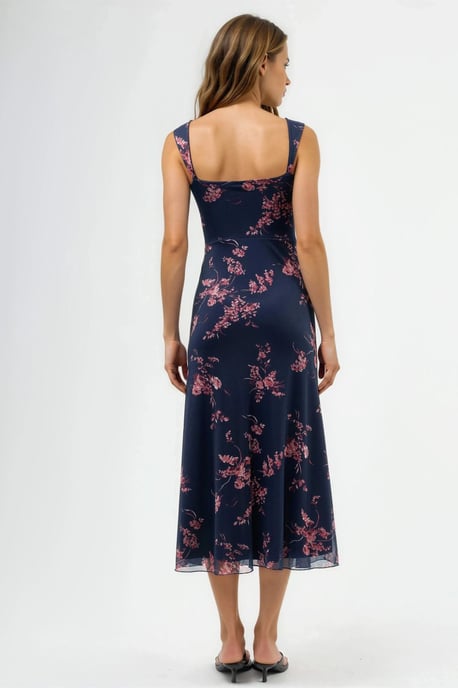 Floral Midi Dress with Heart Collar - Image 4