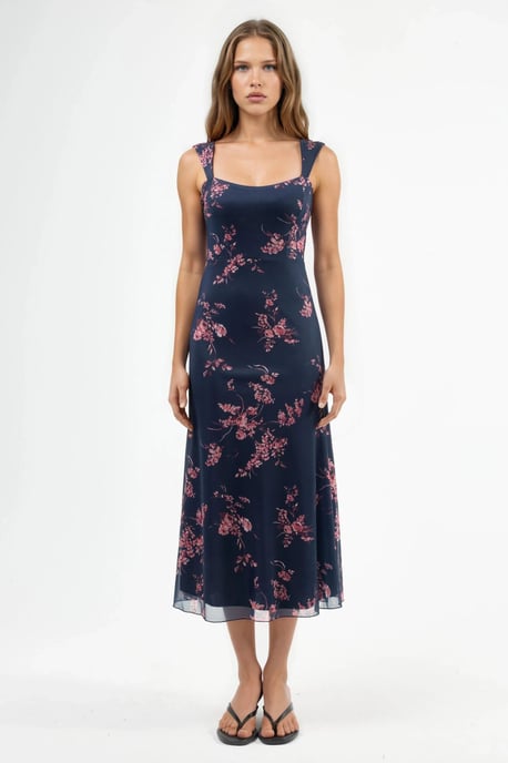 Floral Midi Dress with Heart Collar - Image 6