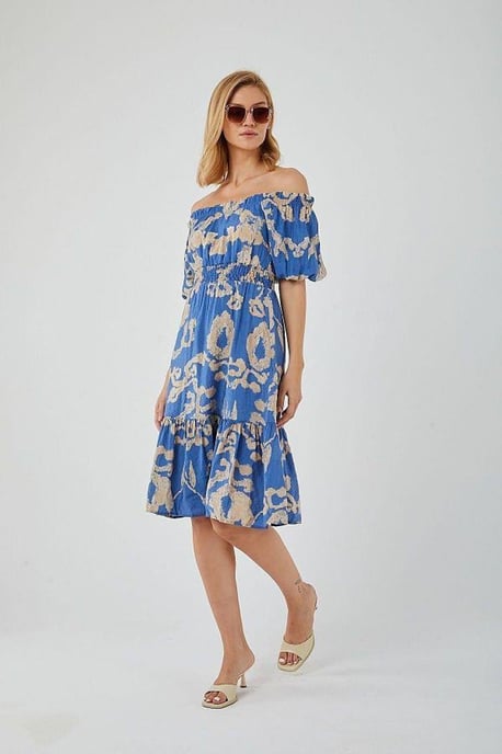 Blommig Volang Off-Shoulder Midiklänning med Knytning - Image 3