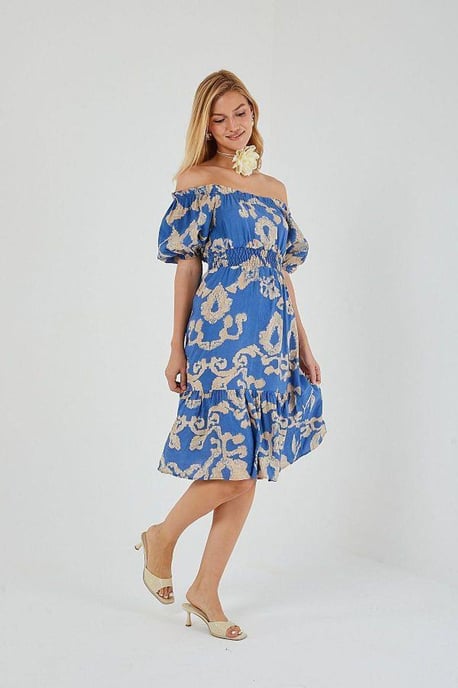 Blommig Volang Off-Shoulder Midiklänning med Knytning - Image 4