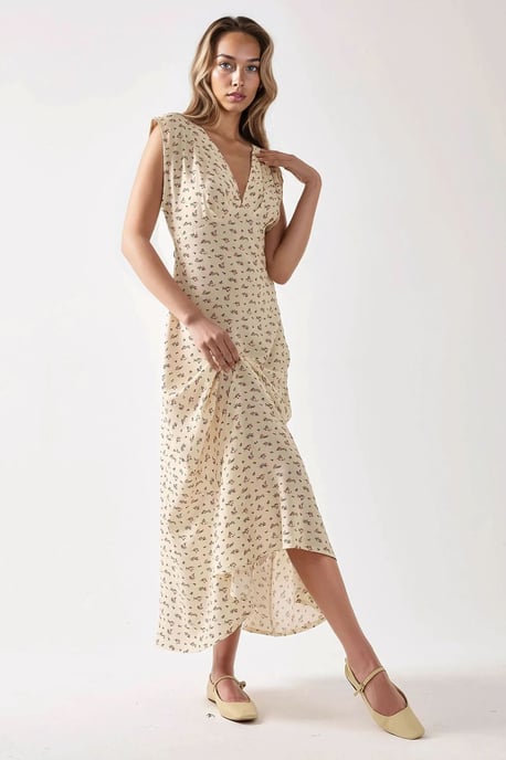Floral V-hals Midi Jurk - Image 1