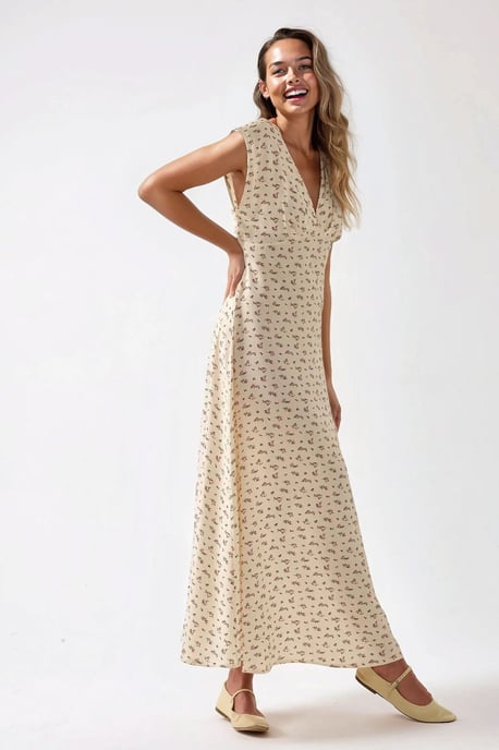 Floral V-hals Midi Jurk - Image 4