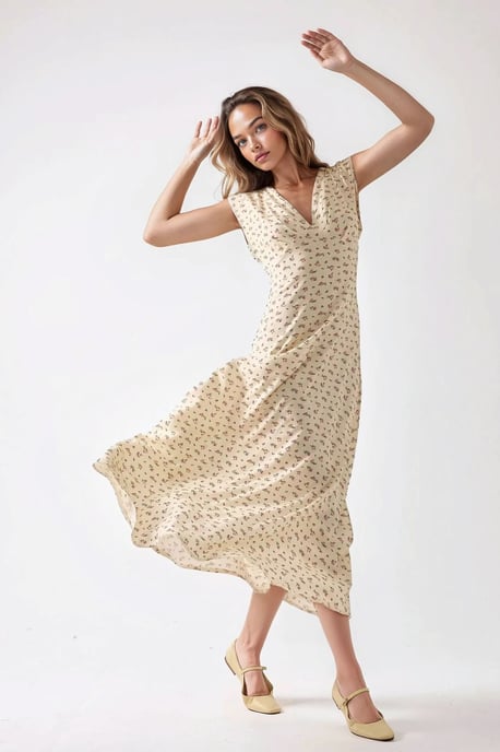 Floral V-hals Midi Jurk - Image 5