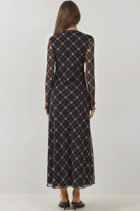 Djup V-ringad Elegant Midi Rutig Bodycon Klänning - Image 5