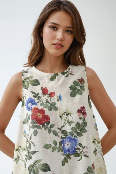 Linnen Voel Mouwloze Crew Neck Midi Jurk - Image 4