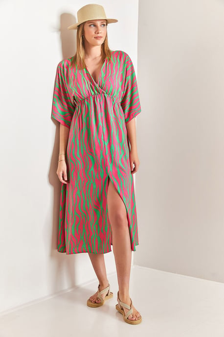 Geprinte V-hals Midi-jurk met Split - Image 3