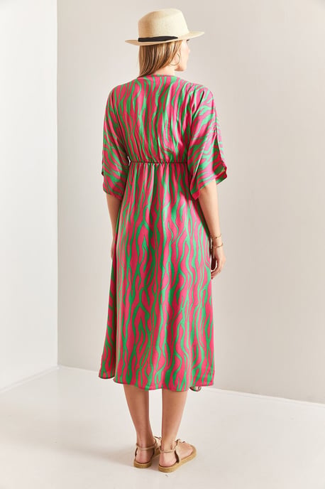 Geprinte V-hals Midi-jurk met Split - Image 5