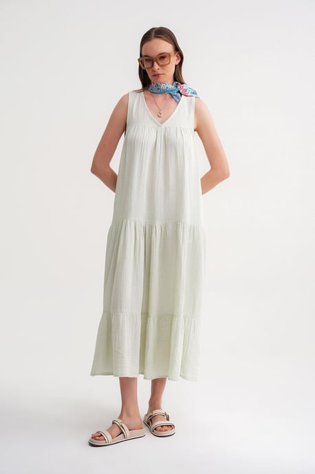 Mouwloze V-hals Muslin Midi Jurk met Zakken - Image 5