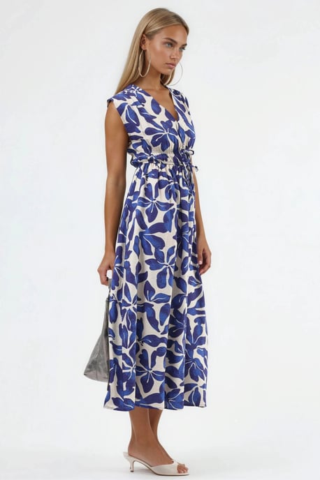 Florale V-hals Midi-jurk met Strikdetails - Image 3