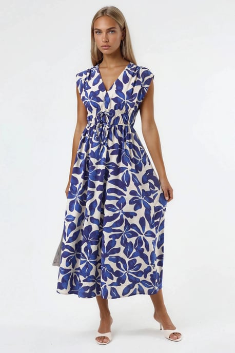 Florale V-hals Midi-jurk met Strikdetails - Image 4