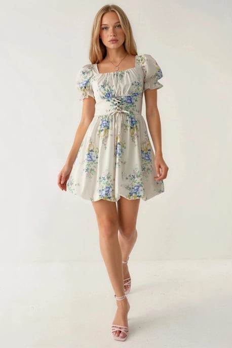 Floral A-lijn Mini-jurk met Strikdetail - Image 4