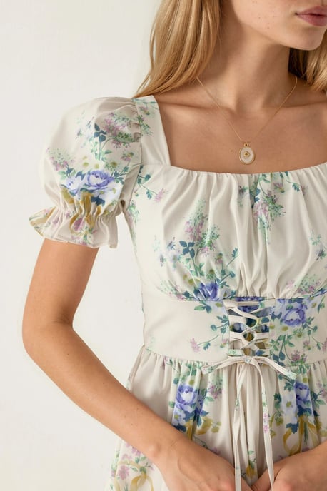 Floral A-lijn Mini-jurk met Strikdetail - Image 5