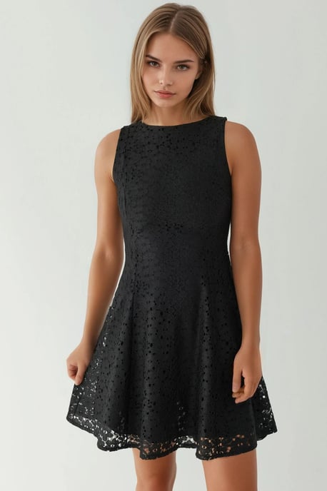 Lace Mini Dress with Crew Neck - Image 1