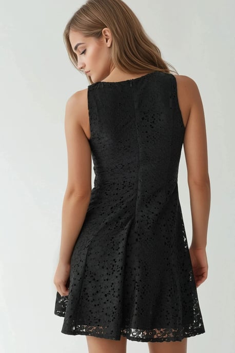 Lace Mini Dress with Crew Neck - Image 2
