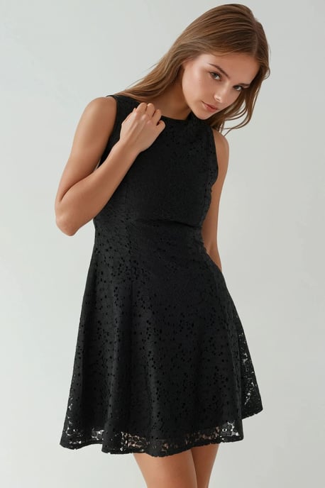 Lace Mini Dress with Crew Neck - Image 3