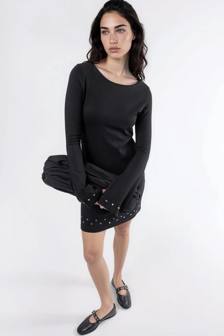 Boot-hals Mini-jurk met Steenaccessoire - Image 2