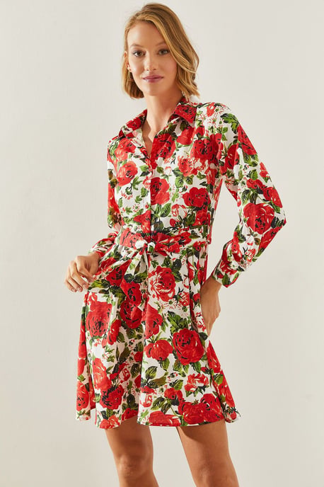 Floral Mini Dress with Belt - Image 2