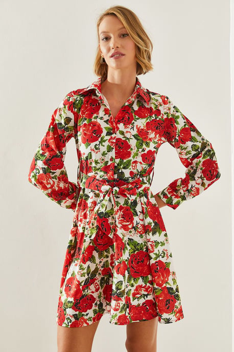 Floral Mini Dress with Belt - Image 3
