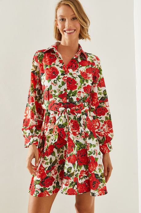 Floral Mini Dress with Belt - Image 4