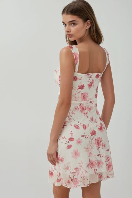 Polka Dot Sleeveless Mini Tulle Dress with Square Neckline - Image 4