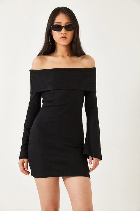 Off Shoulder Slim Fit Mini Klänning - Image 4