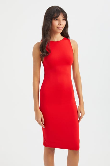 Rundhalsad ärmlös miniklänning i bodycon-stil - Image 3
