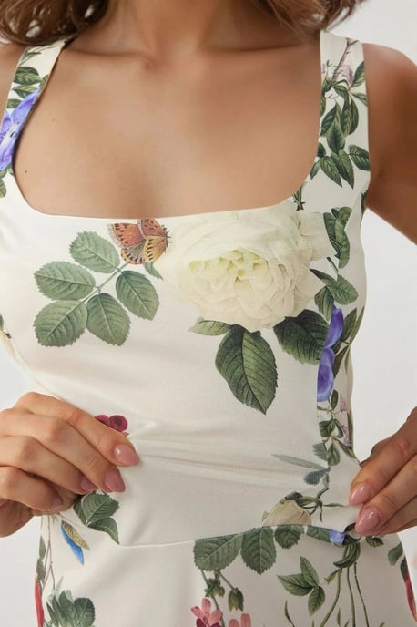 Bodycon Mini Dress with Square Collar and Floral Print - Image 6