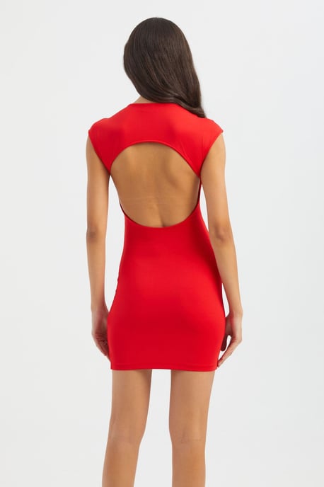 Kortsleeve Mini Bodycon Klänning med Utskärning på Baksidan - Image 5