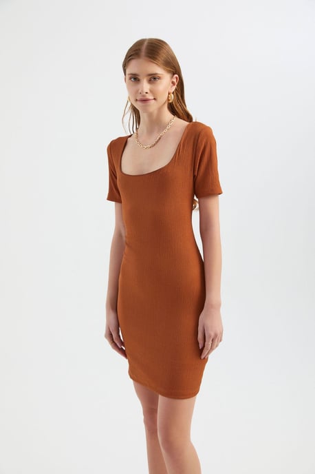 Square Neck Short Sleeve Mini Bodycon Dress - Image 2