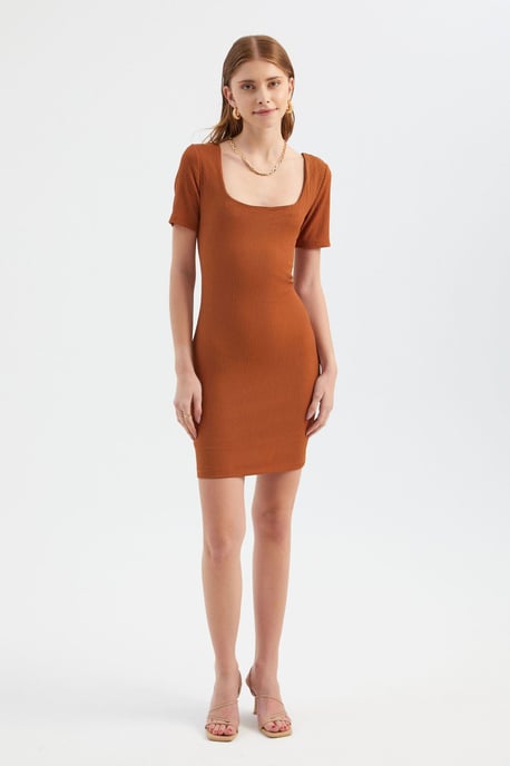 Square Neck Short Sleeve Mini Bodycon Dress - Image 3