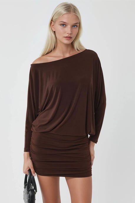 Asymmetrische Kraag Aansluitend Mini-jurk - Image 6