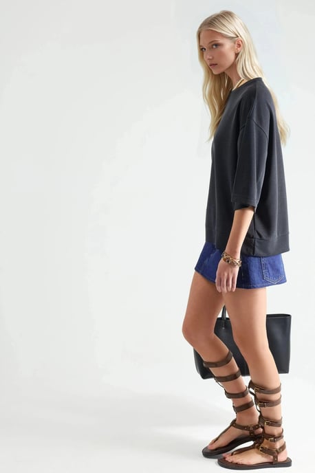 Oversized Geribbelde Cropped Blouse met Ronde Hals - Image 2