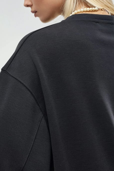 Oversized Geribbelde Cropped Blouse met Ronde Hals - Image 5